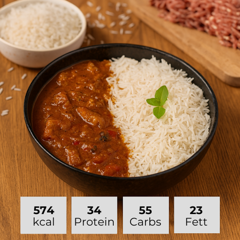 14. Reis mit Hackfleichsoße