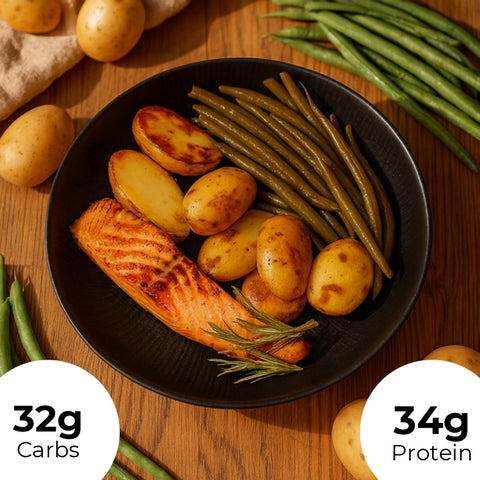 15. Lachs mit Rosmarinkartoffeln und Bohnen