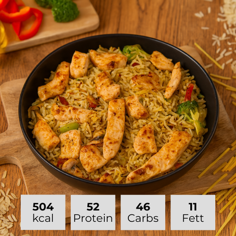 1. Gemüsepfanne mit Hähnchen und Reis