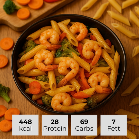 8. Nudeln mit Garnelen und gebratenem Gemüse